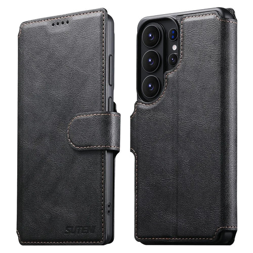 SUTENI Q-05 For Samsung Galaxy S26 Ultra Wallet Case 2 in 1 Magnetic Detachable Leather Flip Phone Cover with Stand - Black - 1