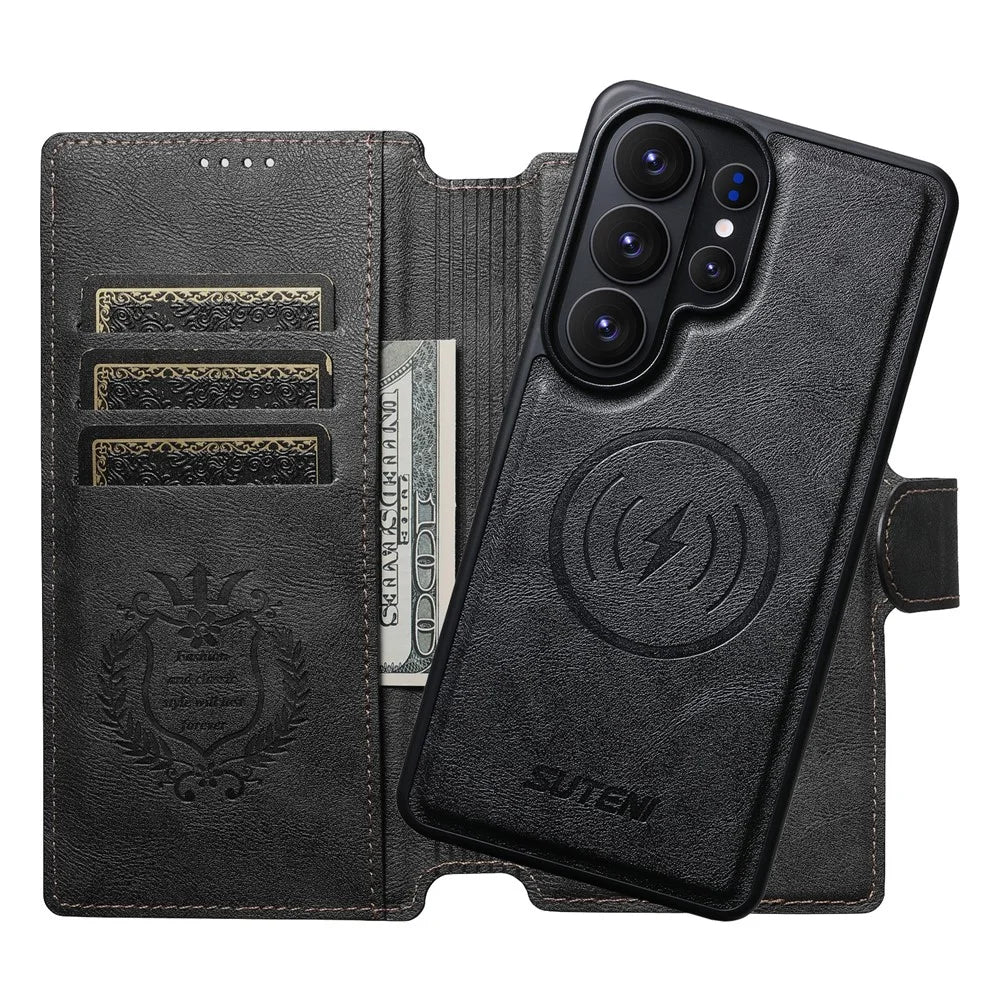 SUTENI Q-05 For Samsung Galaxy S26 Ultra Wallet Case 2 in 1 Magnetic Detachable Leather Flip Phone Cover with Stand - Black - 4