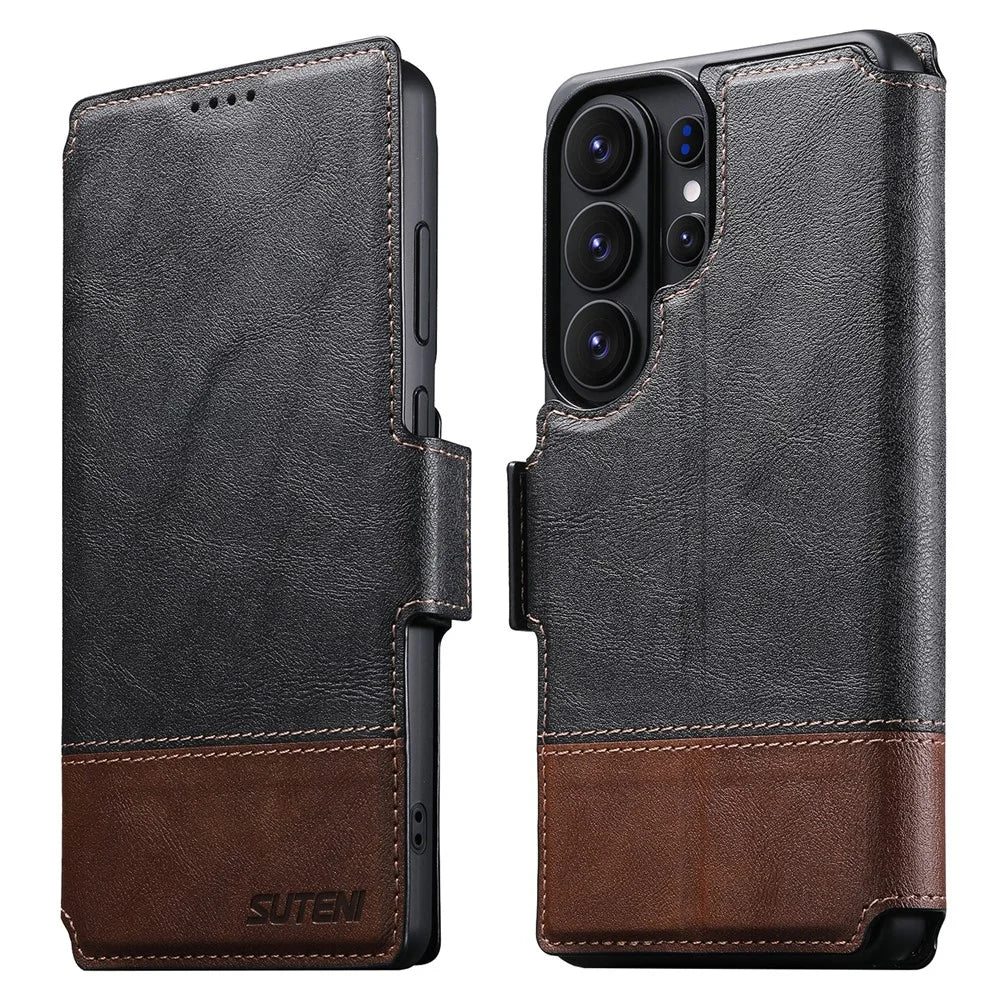 SUTENI Q-06 For Samsung Galaxy S26 Ultra Case Color Splicing Magnetic Detachable Leather Phone Cover - Black - 1