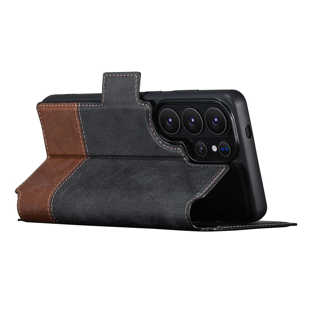 SUTENI Q-06 For Samsung Galaxy S26 Ultra Case Color Splicing Magnetic Detachable Leather Phone Cover - Black - 2