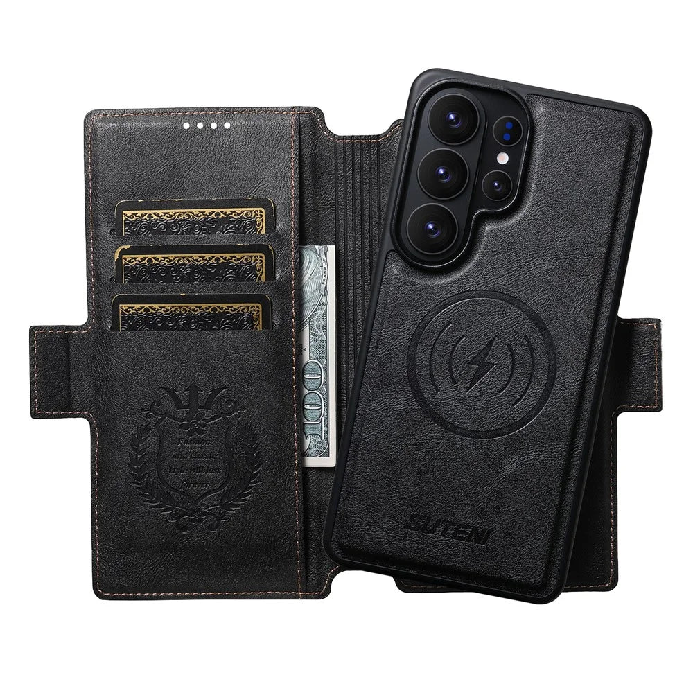 SUTENI Q-06 For Samsung Galaxy S26 Ultra Case Color Splicing Magnetic Detachable Leather Phone Cover - Black - 3