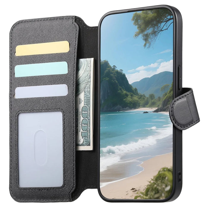 Magnetic Case For iPhone 17e  /  16e RFID Blocking   Detachable Wallet Stand Cloth Texture Leather Phone Cover - Black - 2