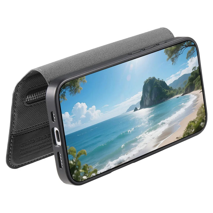 For Sony Xperia 1 VII Magnetic Case RFID Blocking Detachable Wallet Stand Cloth Texture Leather Phone Cover - Black - 3