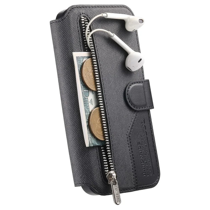 For Sony Xperia 1 VII Magnetic Case RFID Blocking Detachable Wallet Stand Cloth Texture Leather Phone Cover - Black - 5