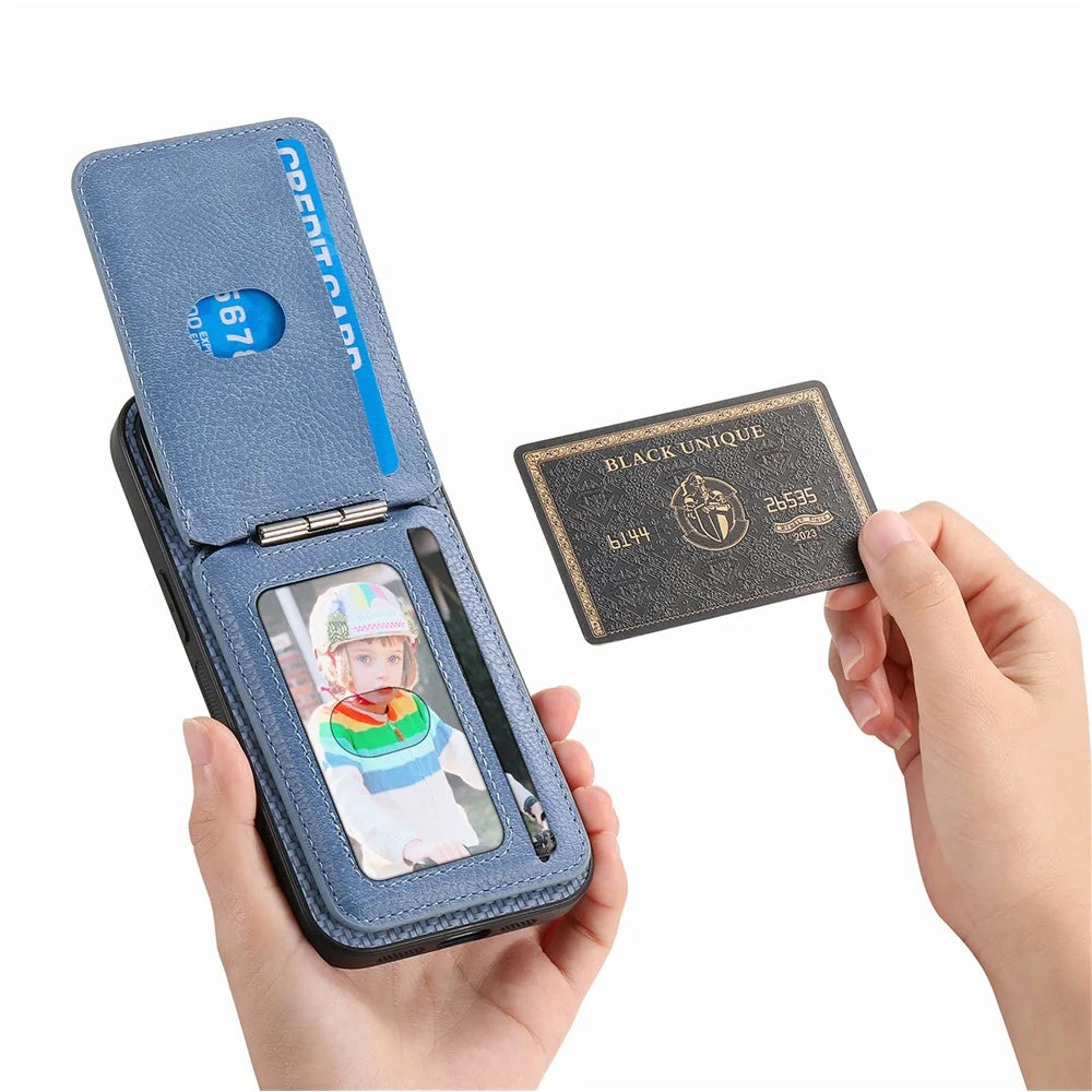 For Samsung Galaxy A16 4G  /  5G Magnetic Case Carbon Fiber Texture Back Cover with Detachable Card Holder - Blue - 7