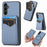 For Samsung Galaxy A36 5G Magnetic Case Carbon Fiber Texture Back Cover with Detachable Card Holder - Blue - 1