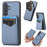 For Samsung Galaxy S25 Magnetic Case Carbon Fiber Texture Back Cover with Detachable Card Holder - Blue - 1