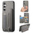 For Samsung Galaxy A56 5G Case RFID Blocking Card Holder Jeans Cloth Texture Leather Back Cover with Elastic Wristband - Grey - 1