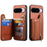 For Google Pixel 10 Pro XL Case RFID Blocking Card Holder Jeans Cloth Texture Leather Back Cover with Elastic Wristband - Brown - 3
