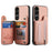 For Sony Xperia 1 VII Case RFID Blocking Card Holder Jeans Cloth Texture Leather Back Cover with Elastic Wristband - Pink - 3