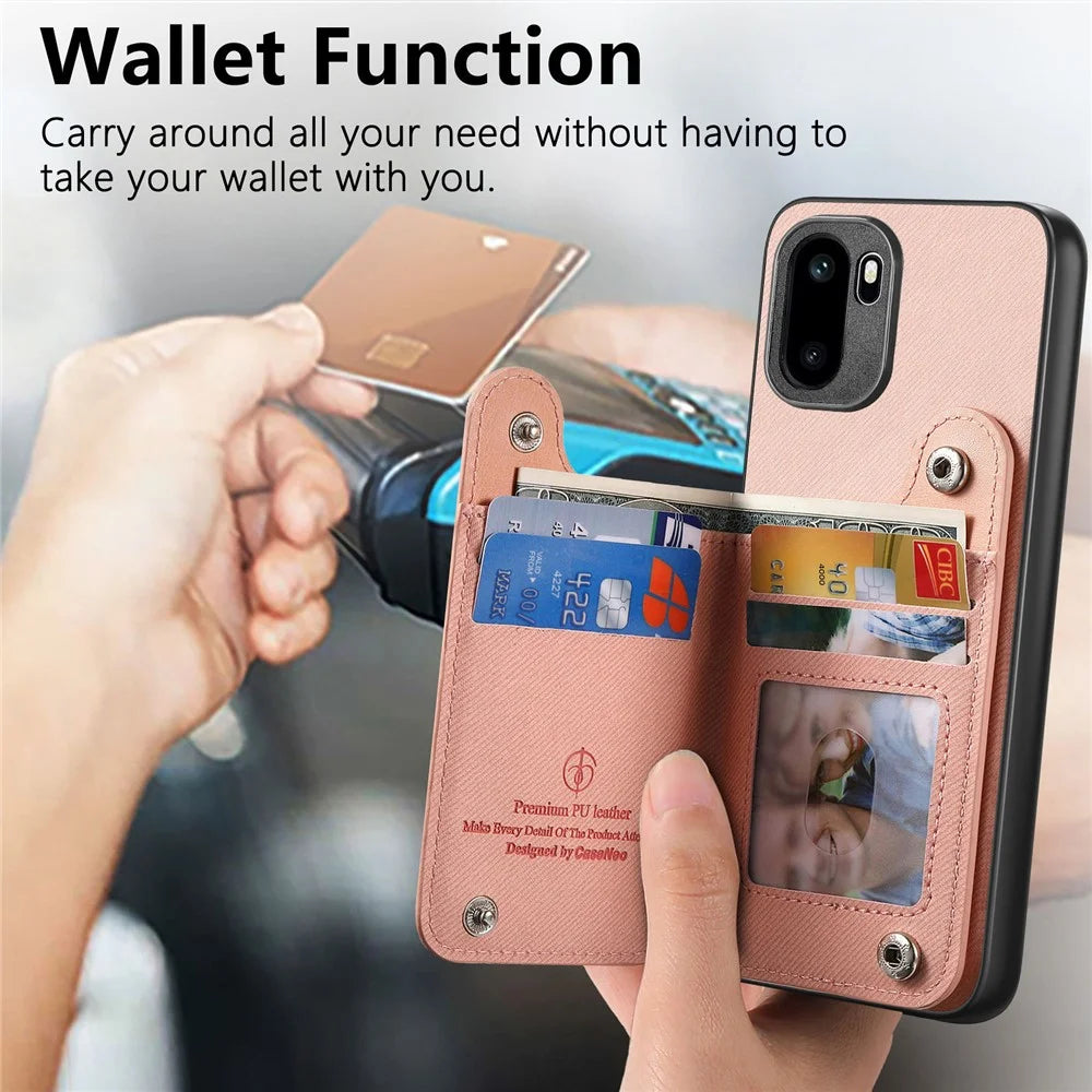Phone Case For OnePlus Ace 6T 5G / 6 5G RFID Blocking Card Holder Jeans Cloth Texture Leather Back Cover with Elastic Wristband - Pink - 4
