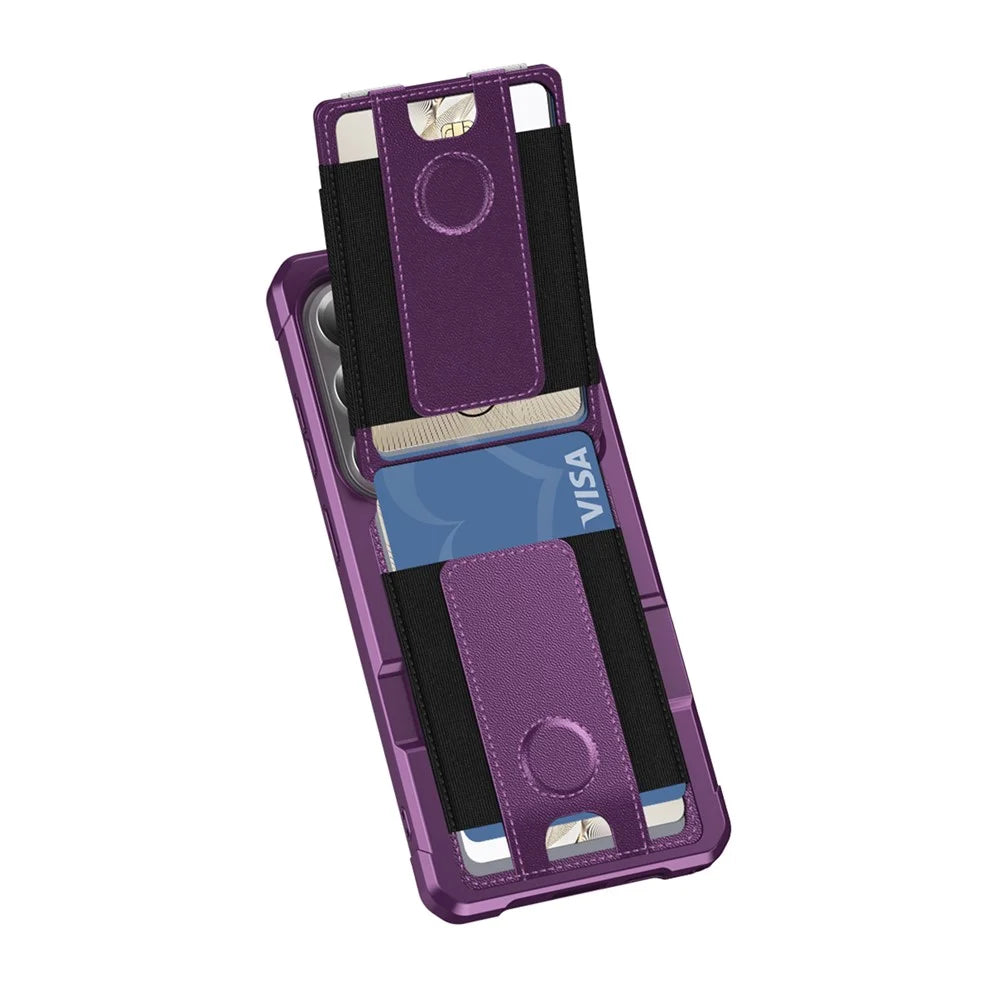 For Samsung Galaxy S24 Ultra Case Elastic Band Card Holder Leather + TPU Kickstand Phone Cover - Purple - 3