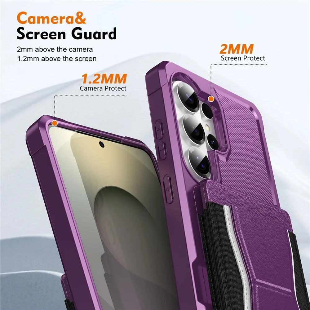 For Samsung Galaxy S24 Ultra Case Elastic Band Card Holder Leather + TPU Kickstand Phone Cover - Purple - 5