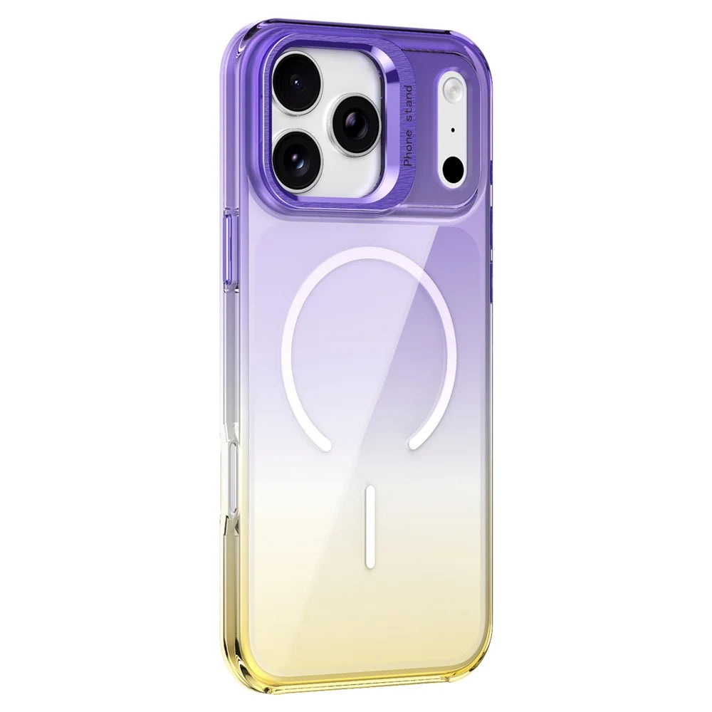 For iPhone 17 Pro Magnetic Case Gradient Color Hard PC Phone Cover Camera Lens Frame Kickstand - Purple - 2