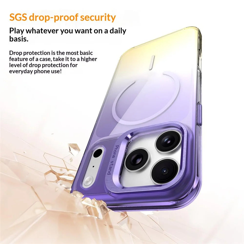 For iPhone 17 Pro Magnetic Case Gradient Color Hard PC Phone Cover Camera Lens Frame Kickstand - Purple - 4