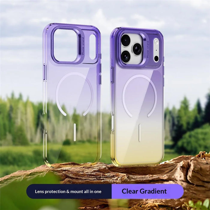 For iPhone 17 Pro Max Magnetic Case Gradient Color Hard PC Phone Cover Camera Lens Frame Kickstand - Purple - 3