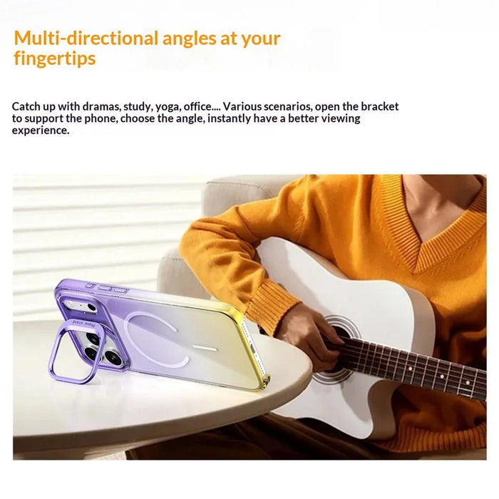 For iPhone 17 Pro Max Magnetic Case Gradient Color Hard PC Phone Cover Camera Lens Frame Kickstand - Purple - 5