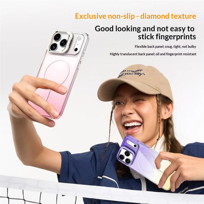 For iPhone 17 Pro Max Magnetic Case Gradient Color Hard PC Phone Cover Camera Lens Frame Kickstand - Purple - 6
