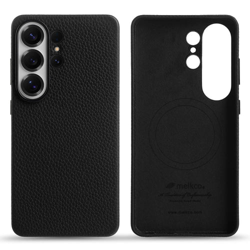 MELKCO For Samsung Galaxy S26 Ultra Magnetic Case Genuine Cow Leather + PC Phone Back Cover - Black - 1
