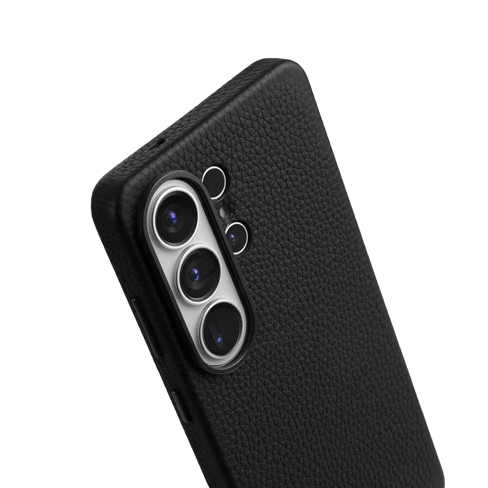 MELKCO For Samsung Galaxy S26 Ultra Magnetic Case Genuine Cow Leather + PC Phone Back Cover - Black - 3