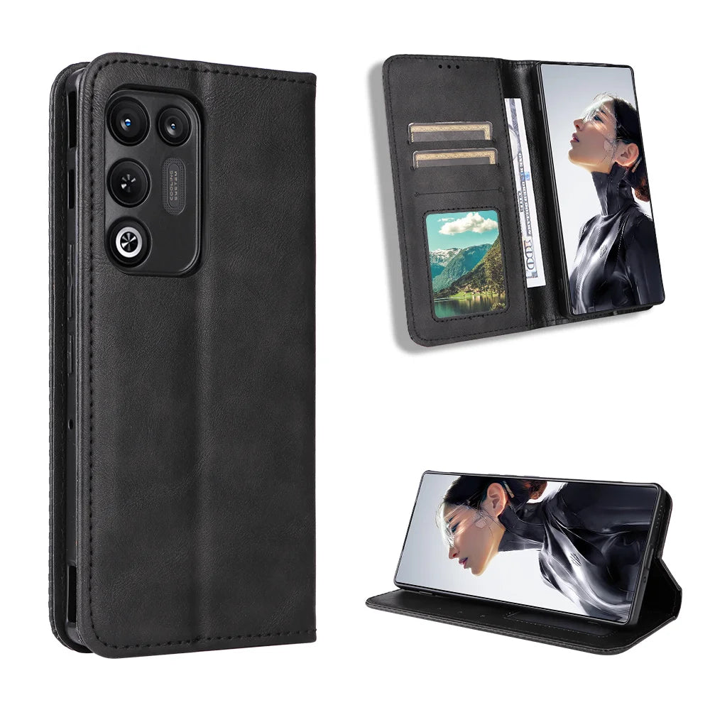 For ZTE nubia RedMagic 11 Air 5G Leather Case Wallet Stand Retro Texture Phone Cover - Black - 1