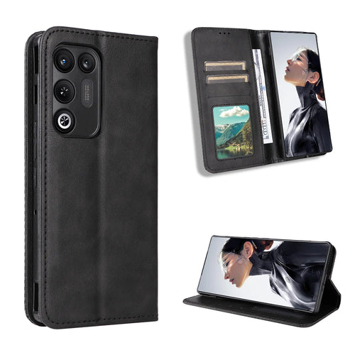 For ZTE nubia RedMagic 11 Air 5G Leather Case Wallet Stand Retro Texture Phone Cover - Black - 1