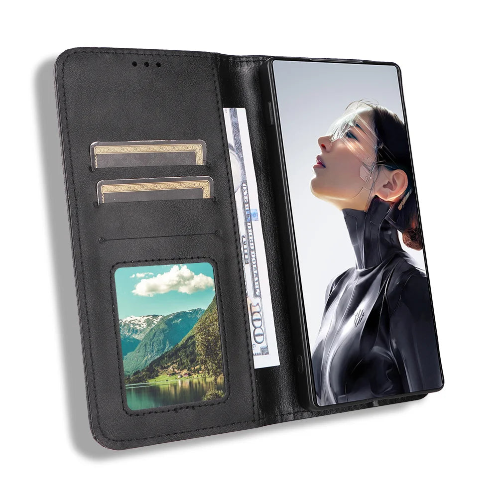 For ZTE nubia RedMagic 11 Air 5G Leather Case Wallet Stand Retro Texture Phone Cover - Black - 6