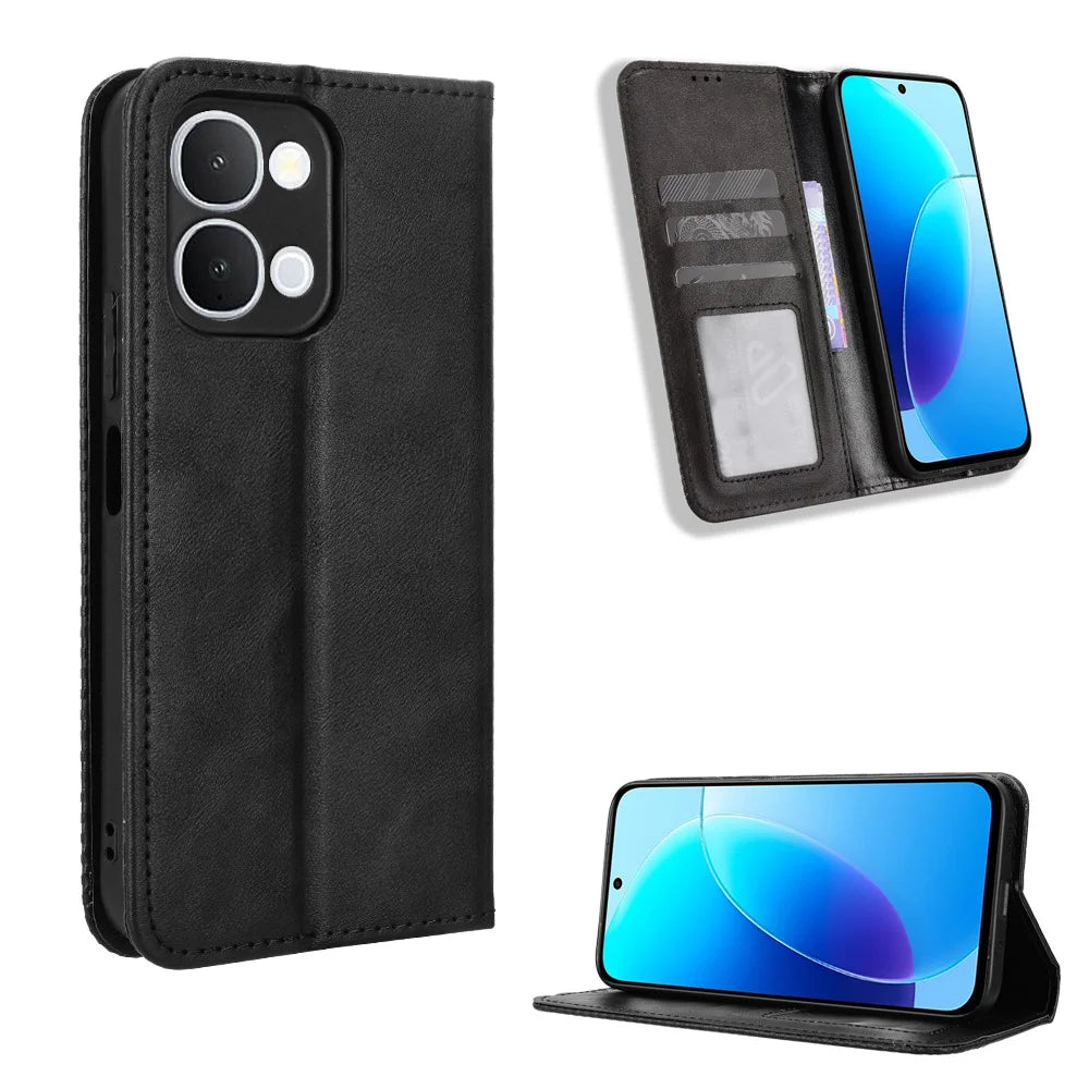 For vivo Y500i 5G / vivo Y31d 4G Leather Case Wallet Stand Retro Texture Phone Cover - Black - 1