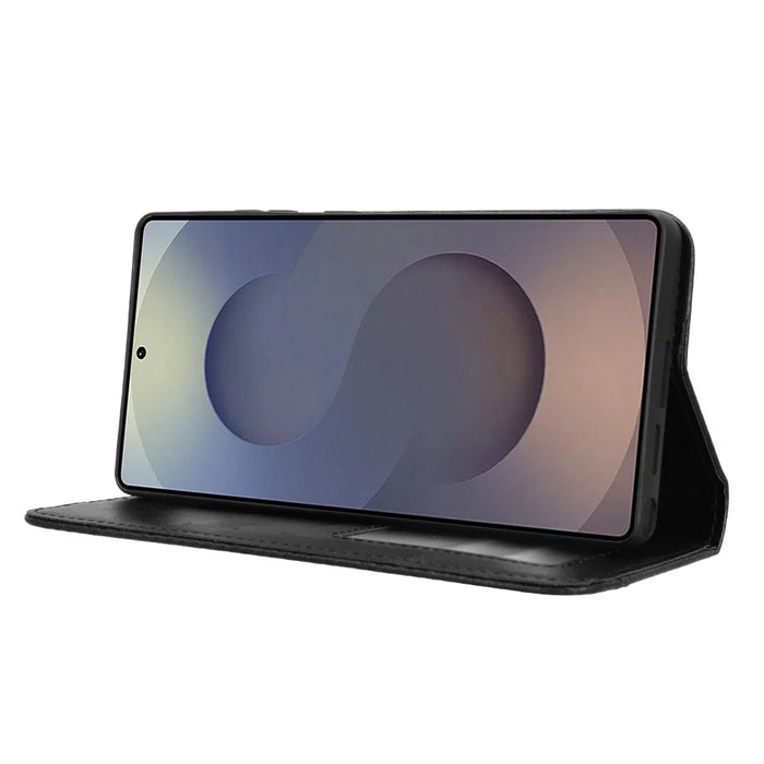 For Samsung Galaxy S26 Ultra Leather Case Wallet Stand Retro Texture Phone Cover - Black - 7