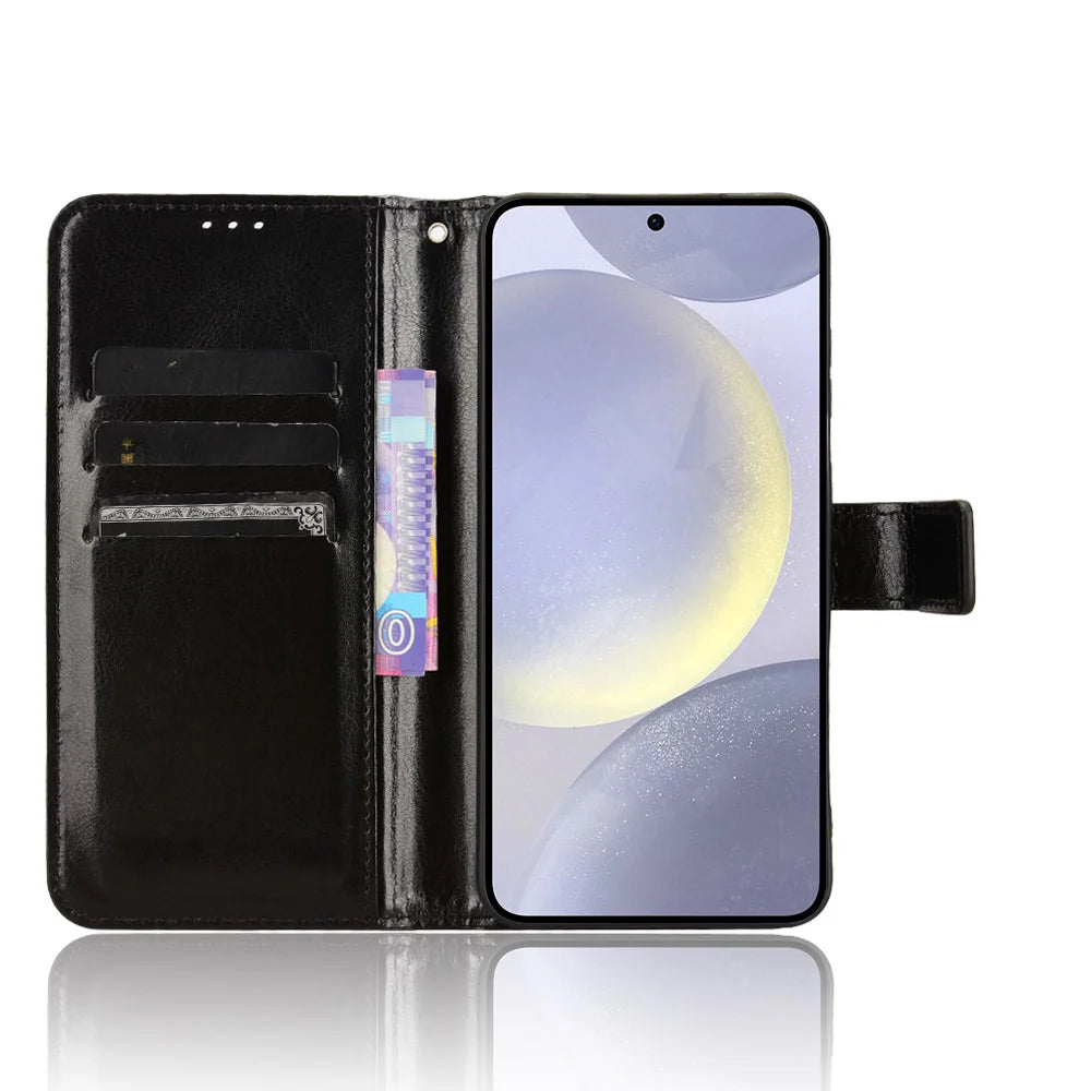 For Samsung Galaxy S26+ PU Leather Case with Strap Crazy Horse Texture Phone Wallet Cover - Black - 5