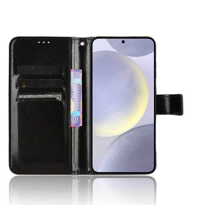 For Samsung Galaxy S26 PU Leather Case with Strap Crazy Horse Texture Phone Wallet Cover - Black - 5