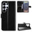 For Samsung Galaxy S26 Ultra PU Leather Case with Strap Crazy Horse Texture Phone Wallet Cover - Black - 1