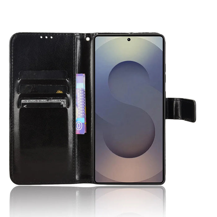 For Samsung Galaxy S26 Ultra PU Leather Case with Strap Crazy Horse Texture Phone Wallet Cover - Black - 5