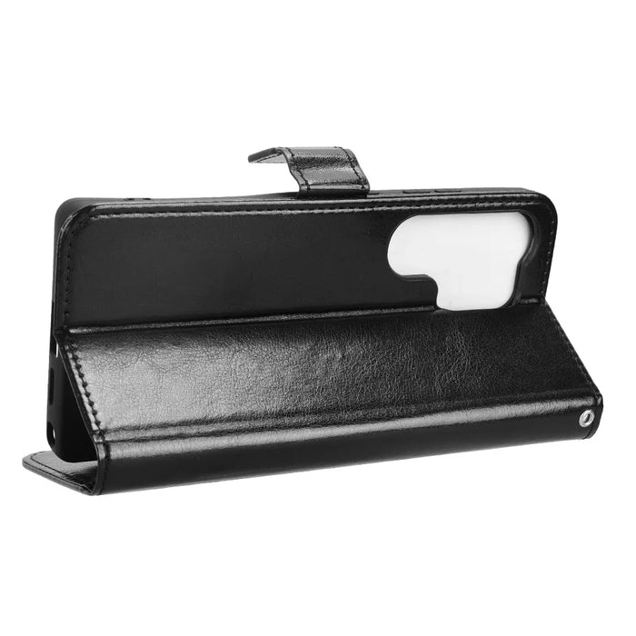 For Samsung Galaxy S26 Ultra PU Leather Case with Strap Crazy Horse Texture Phone Wallet Cover - Black - 6