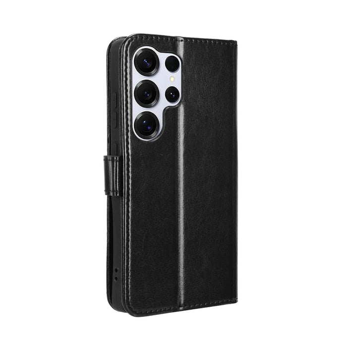 For Samsung Galaxy S26 Ultra PU Leather Case with Strap Crazy Horse Texture Phone Wallet Cover - Black - 7