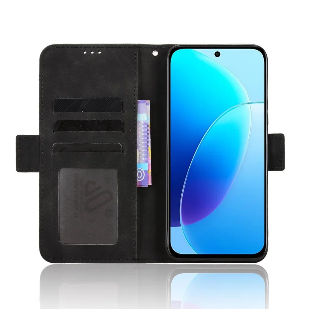 For vivo Y500i 5G / vivo Y31d 4G Leather Case Phone Wallet Cover with Multiple Card Slots - Black - 5