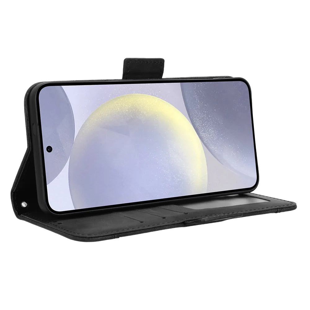 For Samsung Galaxy S26+ Leather Case Phone Wallet Cover with Multiple Card Slots - Black - 6