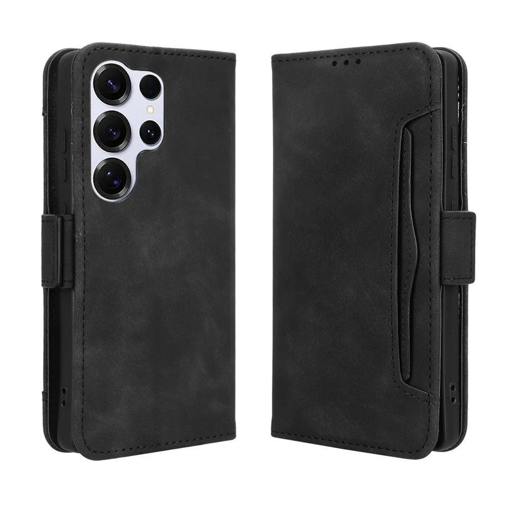 For Samsung Galaxy S26 Ultra Leather Case Phone Wallet Cover with Multiple Card Slots - Black - 1