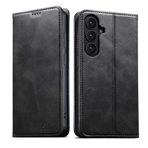 SUTENI For Samsung Galaxy S26 Leather Case Calf Texture Wallet Stand Flip Phone Cover - Black - 1