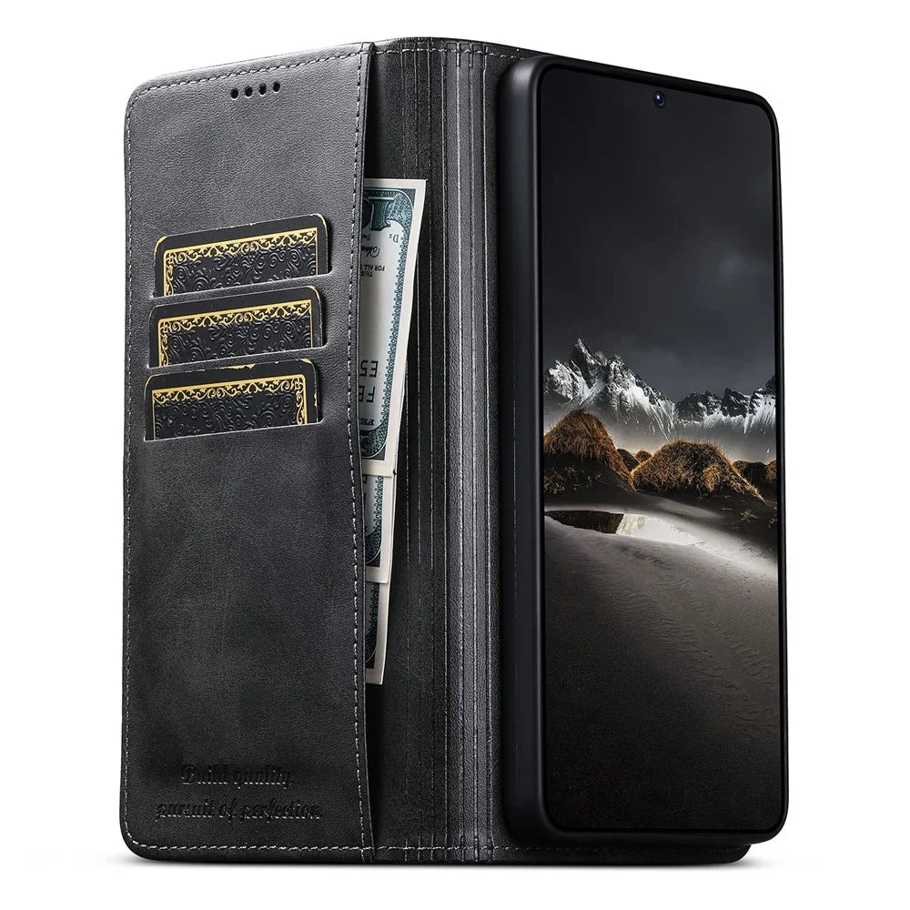 SUTENI For Samsung Galaxy S26+ Leather Case Calf Texture Wallet Stand Flip Phone Cover - Black - 2