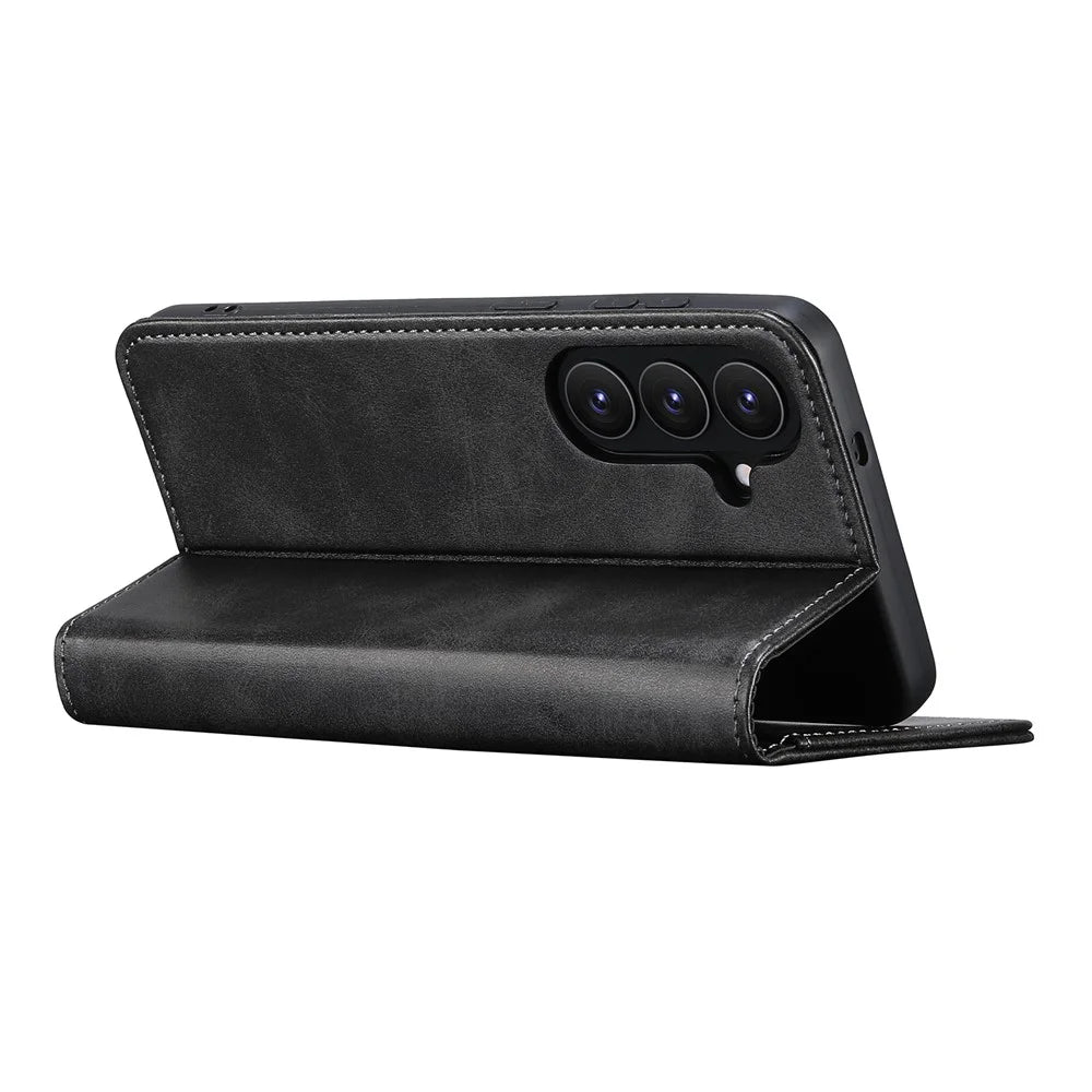 SUTENI For Samsung Galaxy S26+ Leather Case Calf Texture Wallet Stand Flip Phone Cover - Black - 3