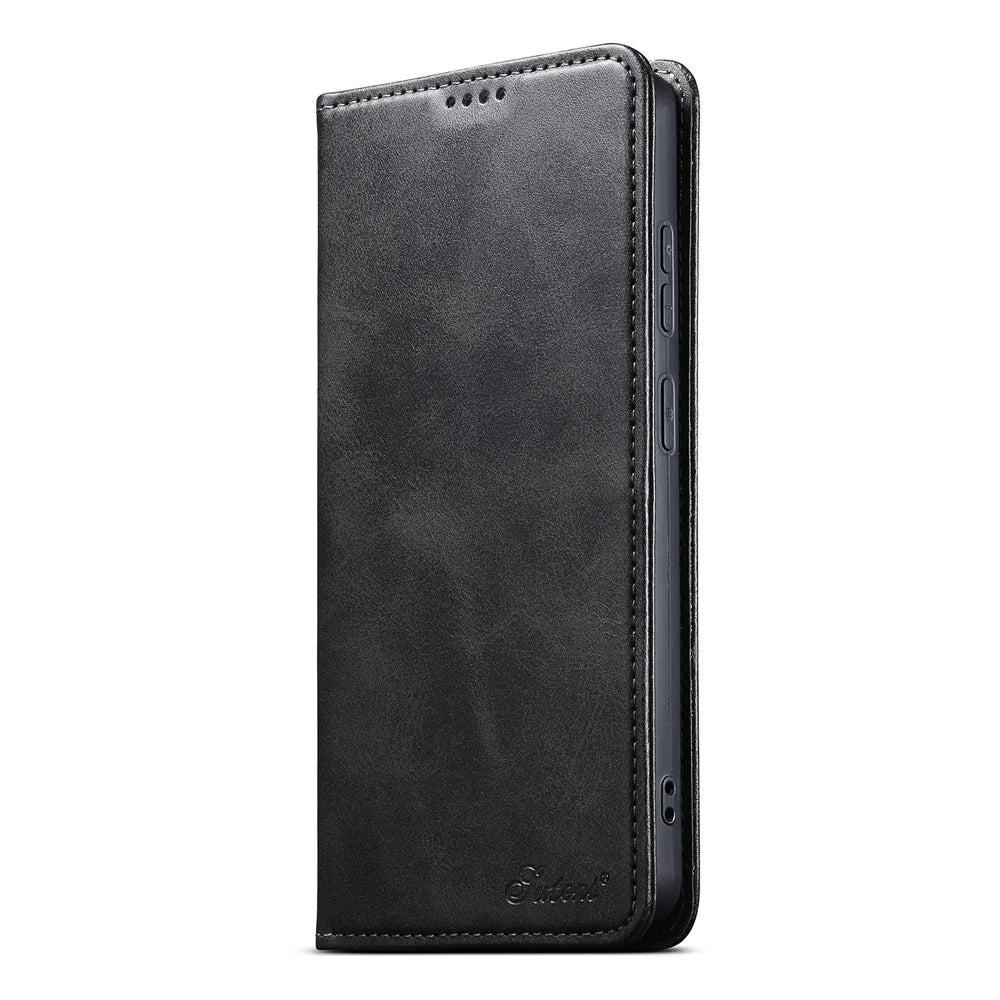 SUTENI For Samsung Galaxy S26+ Leather Case Calf Texture Wallet Stand Flip Phone Cover - Black - 5