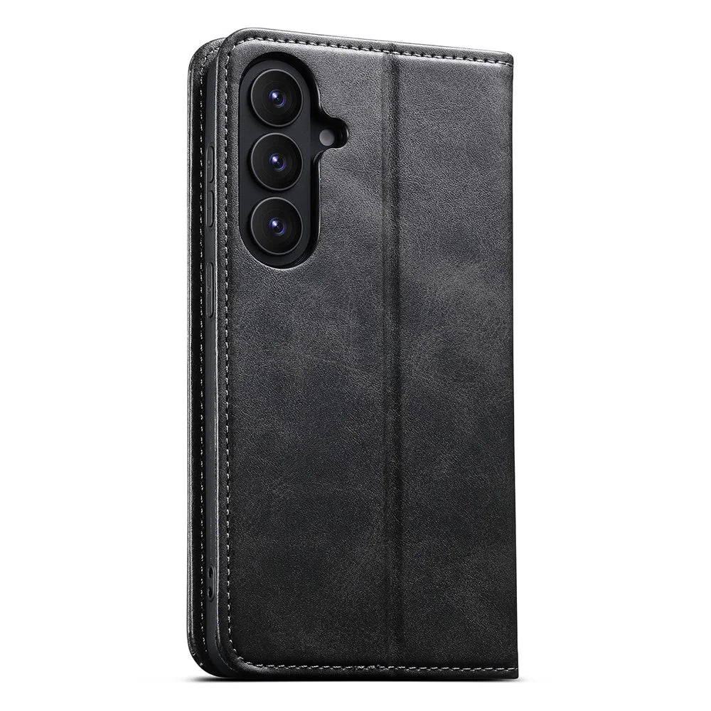 SUTENI For Samsung Galaxy S26+ Leather Case Calf Texture Wallet Stand Flip Phone Cover - Black - 6