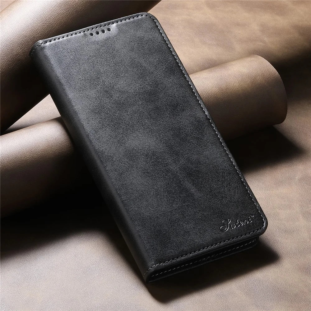 SUTENI For Samsung Galaxy S26+ Leather Case Calf Texture Wallet Stand Flip Phone Cover - Black - 7