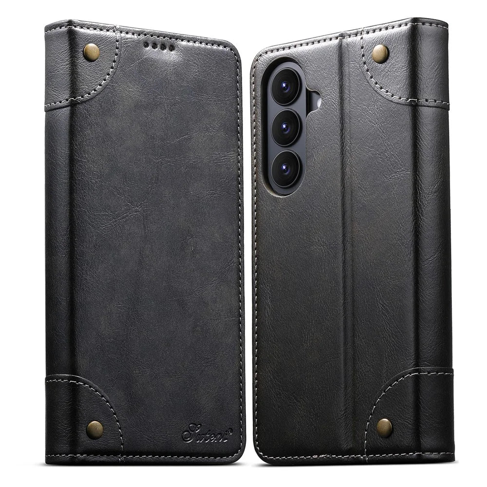 SUTENI For Samsung Galaxy S26+ Case PU Leather Stand Wallet Phone Cover - Black - 1