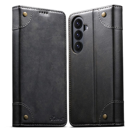 SUTENI For Samsung Galaxy S26+ Case PU Leather Stand Wallet Phone Cover - Black - 1
