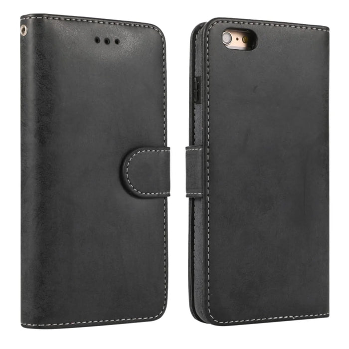 For iPhone 6  /  6s Wallet Case Retro Matte Magnetic Detachable PU Leather TPU Phone Cover - Black - 1