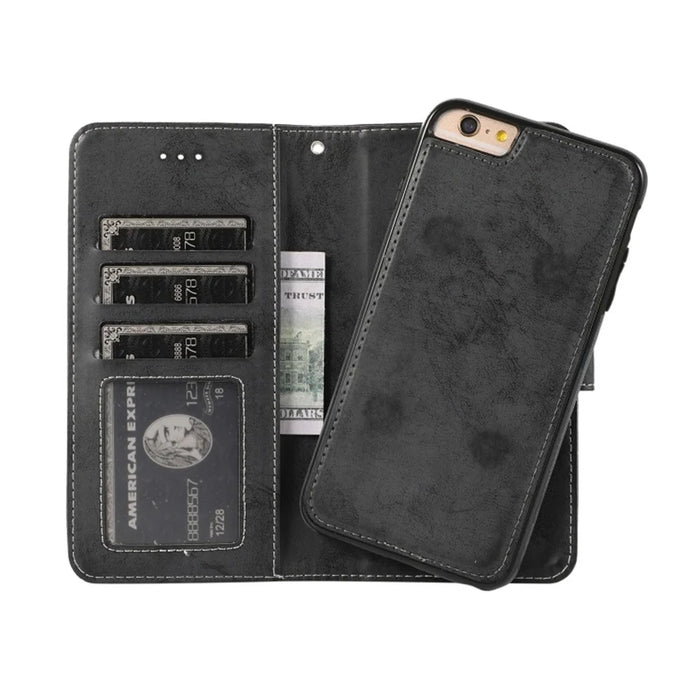For iPhone 6  /  6s Wallet Case Retro Matte Magnetic Detachable PU Leather TPU Phone Cover - Black - 2