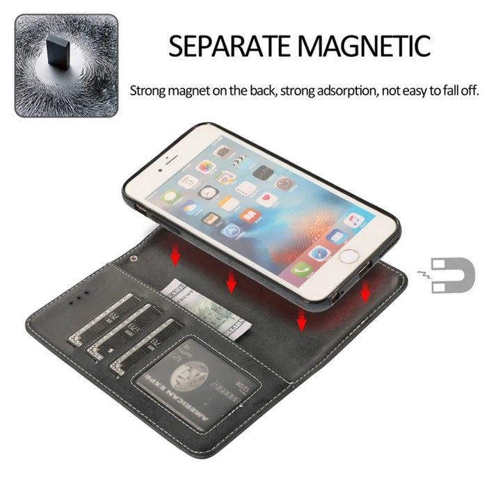 For iPhone 6  /  6s Wallet Case Retro Matte Magnetic Detachable PU Leather TPU Phone Cover - Black - 3