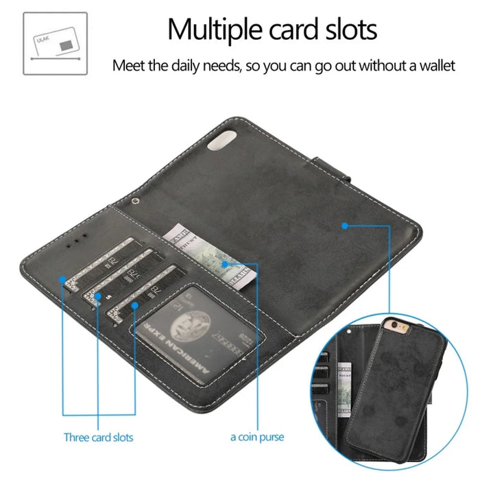 For iPhone 6  /  6s Wallet Case Retro Matte Magnetic Detachable PU Leather TPU Phone Cover - Black - 4